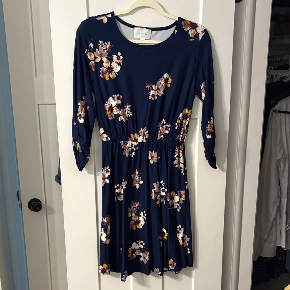 French Grey Navy Floral Dress